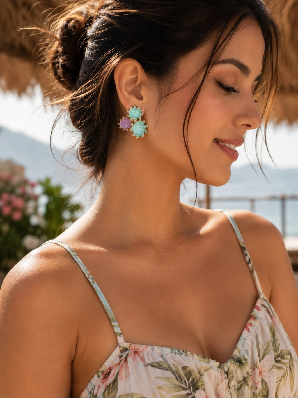 Aqua Bloom Trio Studs