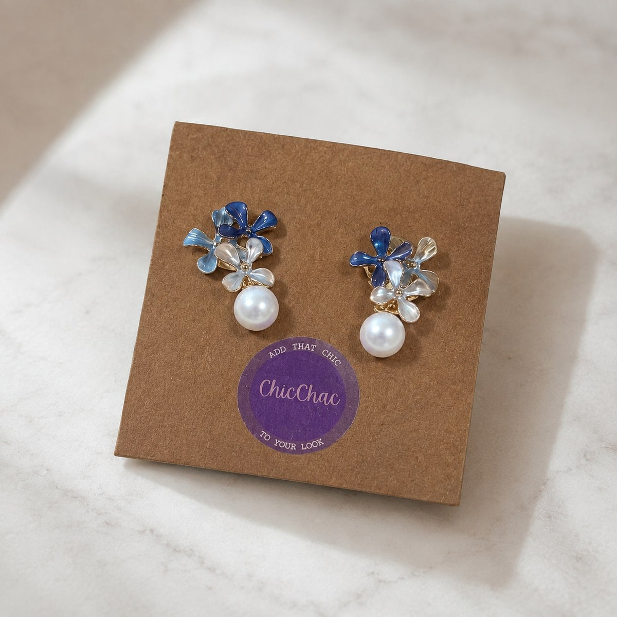Blue Flora Pearl Earrings