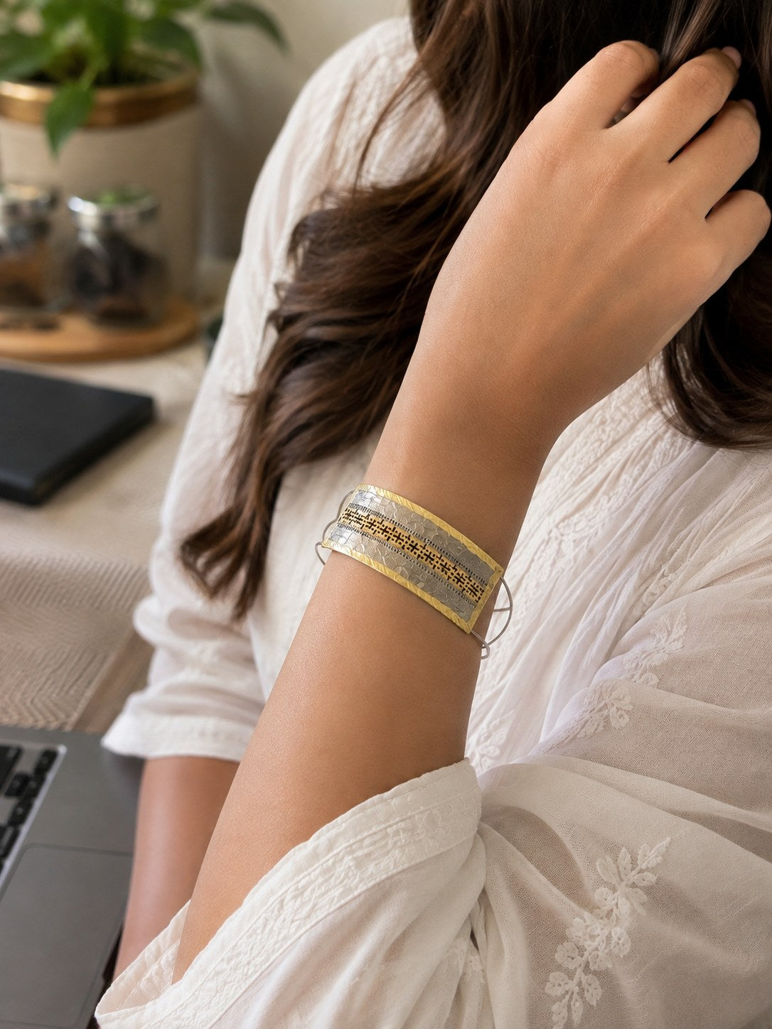 Bohemian Adjustable Silver Cuff