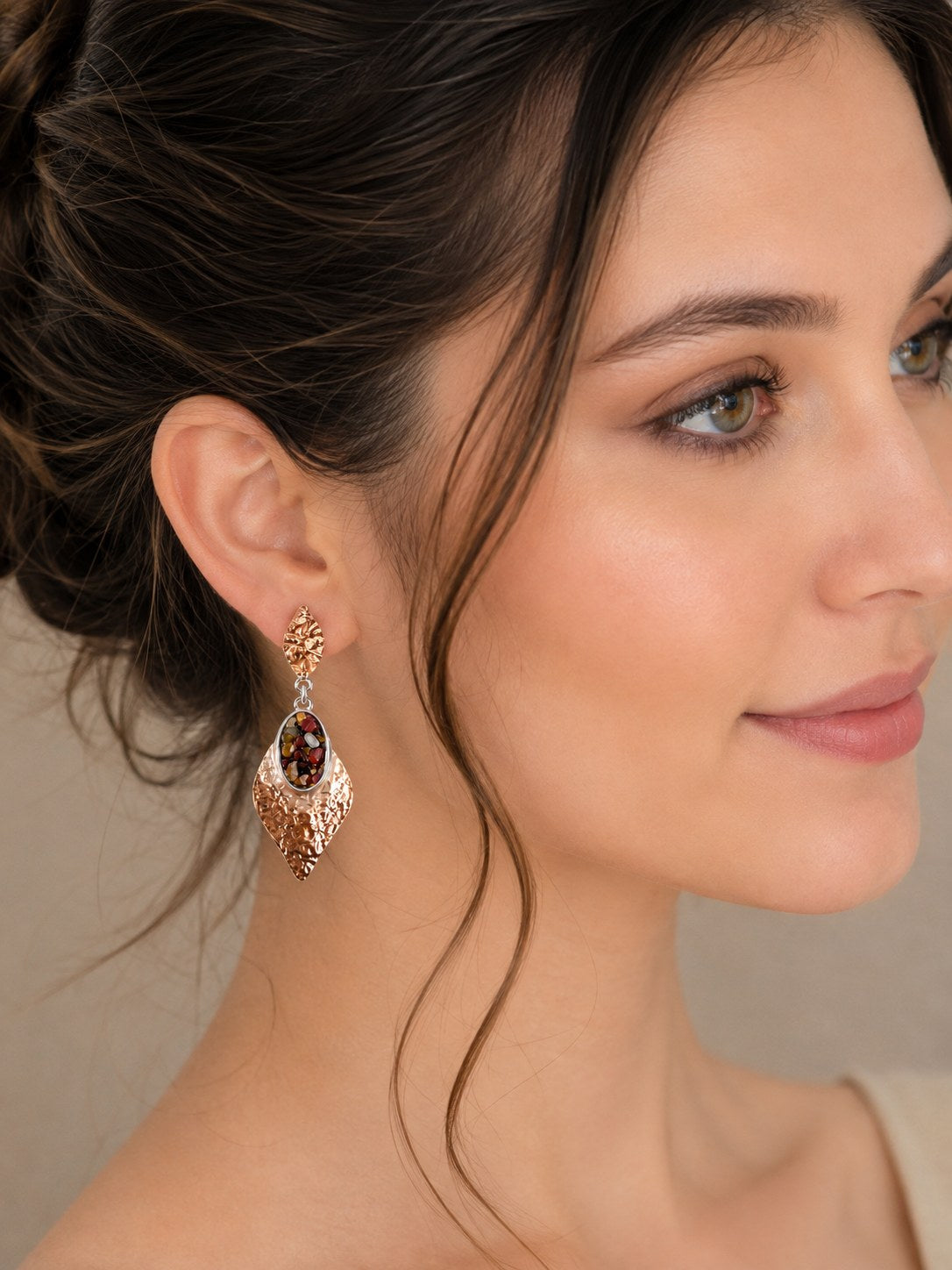 Brown Mosaic Leaf Drop Earrings