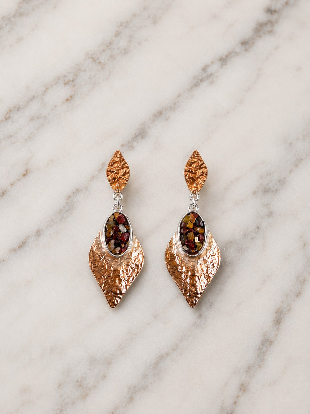 Brown Mosaic Leaf Drop Earrings