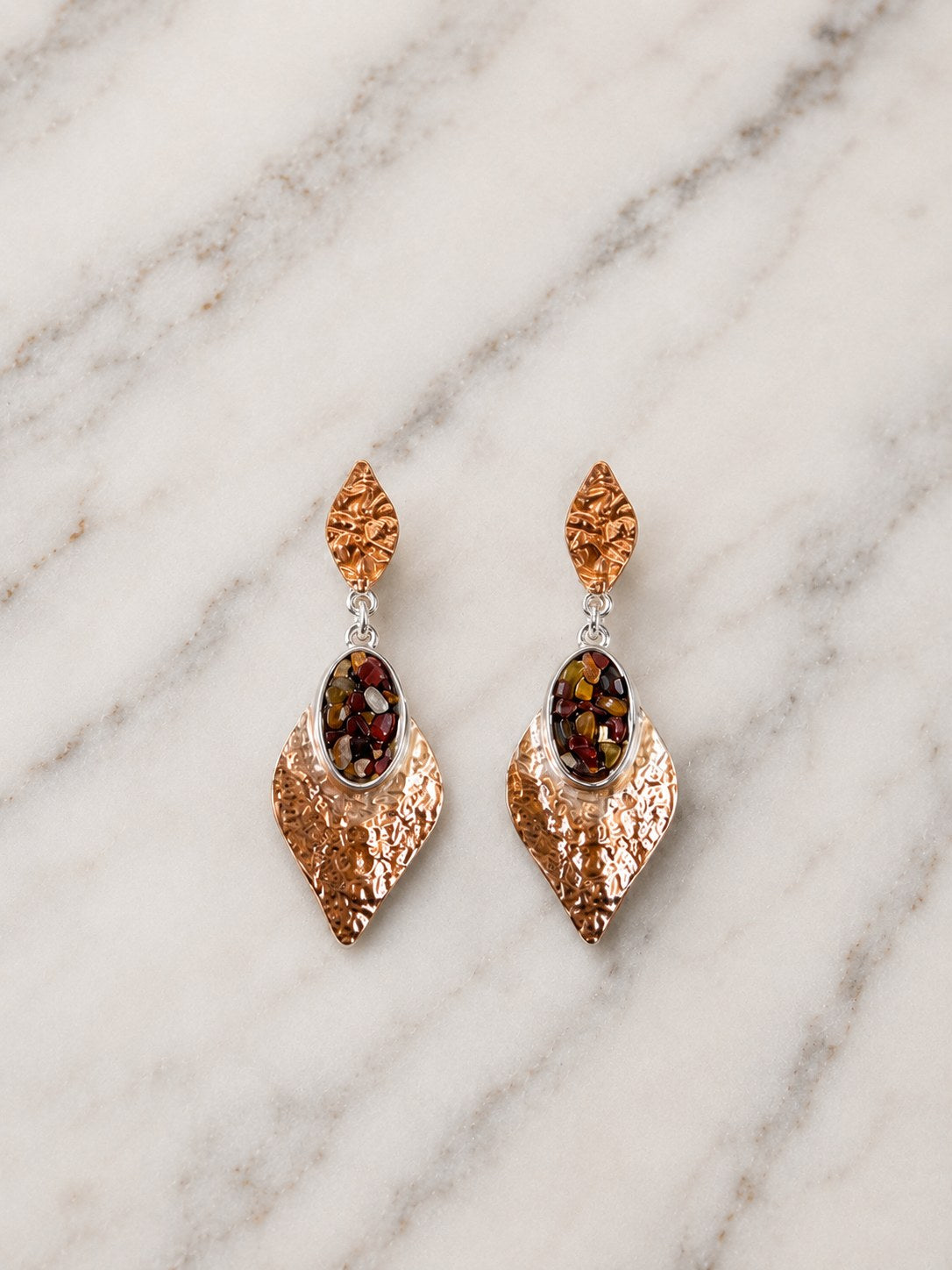 Brown Mosaic Leaf Drop Earrings