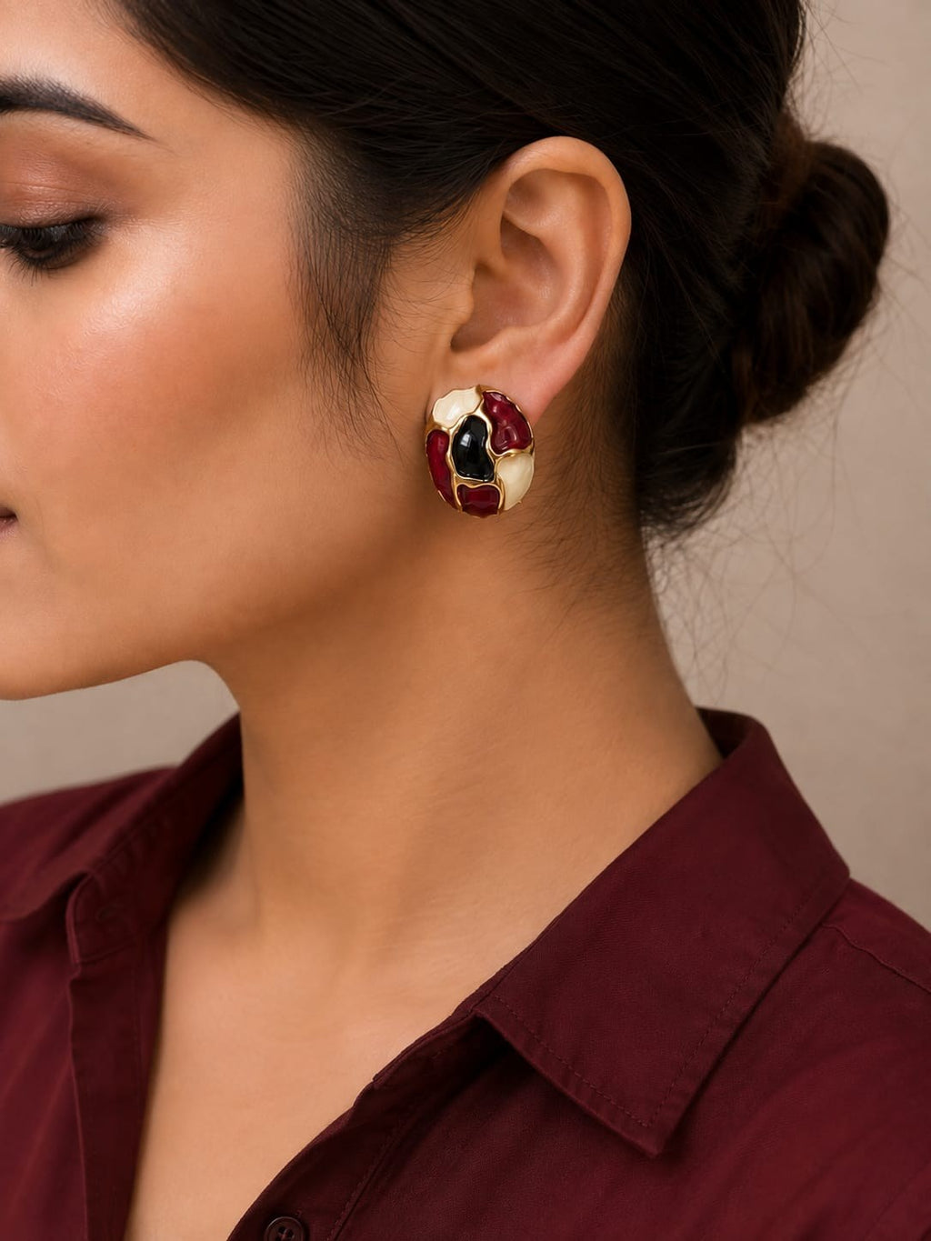Burgundy Noir Mosaic Studs