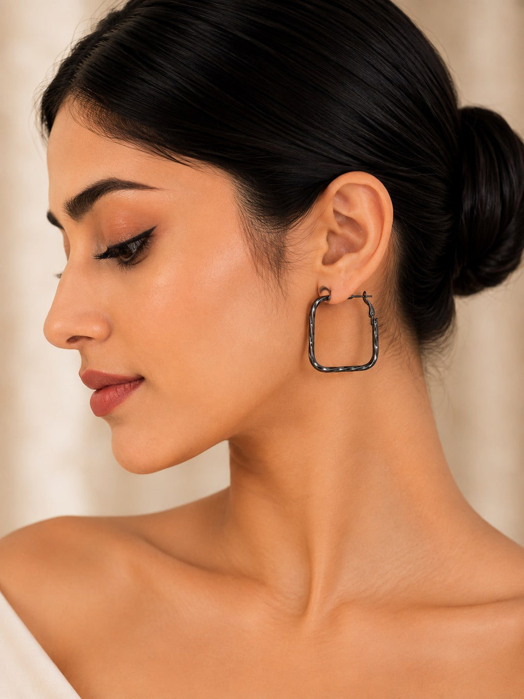 Charcoal Grey Twist Square Hoops