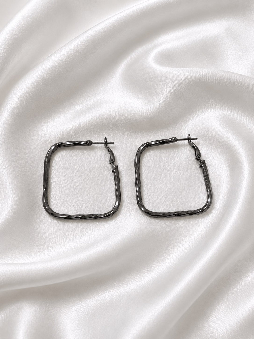 Charcoal Grey Twist Square Hoops