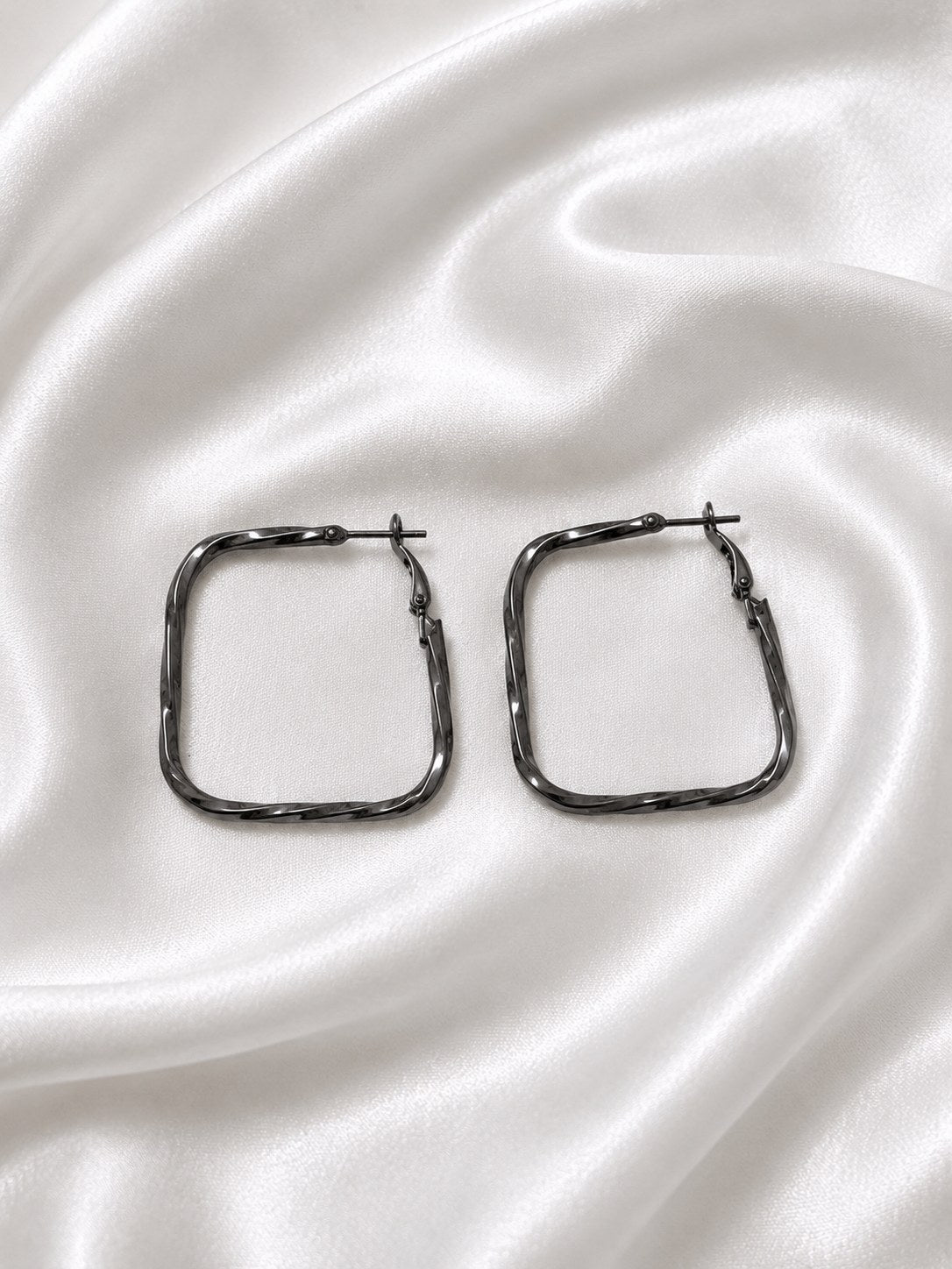 Charcoal Grey Twist Square Hoops