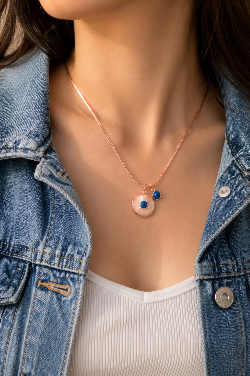 Evil Eye Charm Rose Gold Necklace