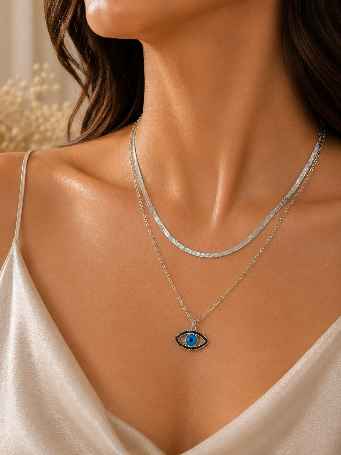 Evil Eye Luxe Layer Silver Necklace
