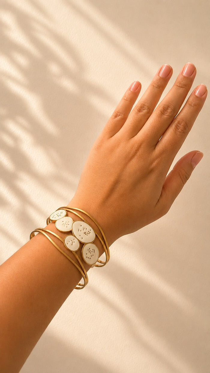 Gold and White Bloom Adjustable Cuff