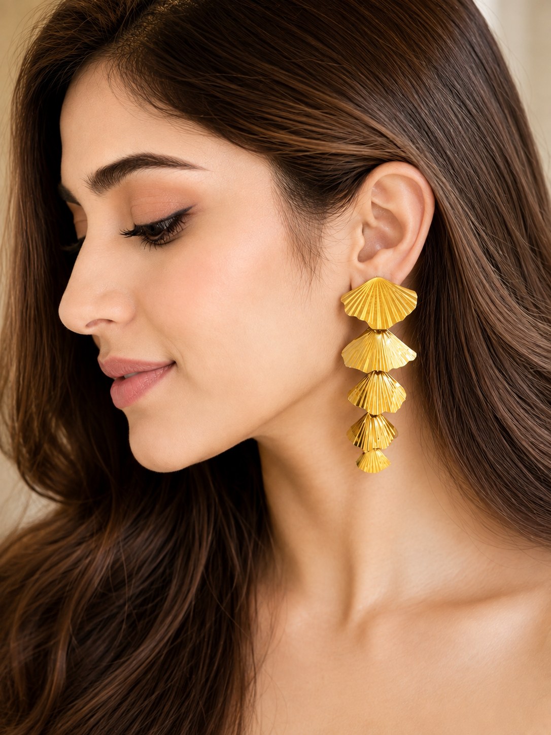 Gold Cascade Fan Drop Earrings