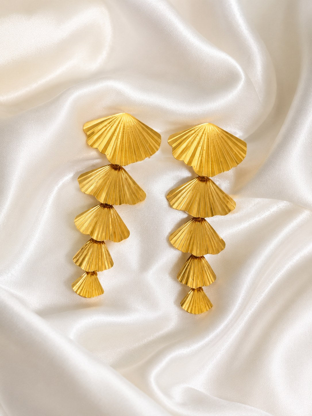 Gold Cascade Fan Drop Earrings