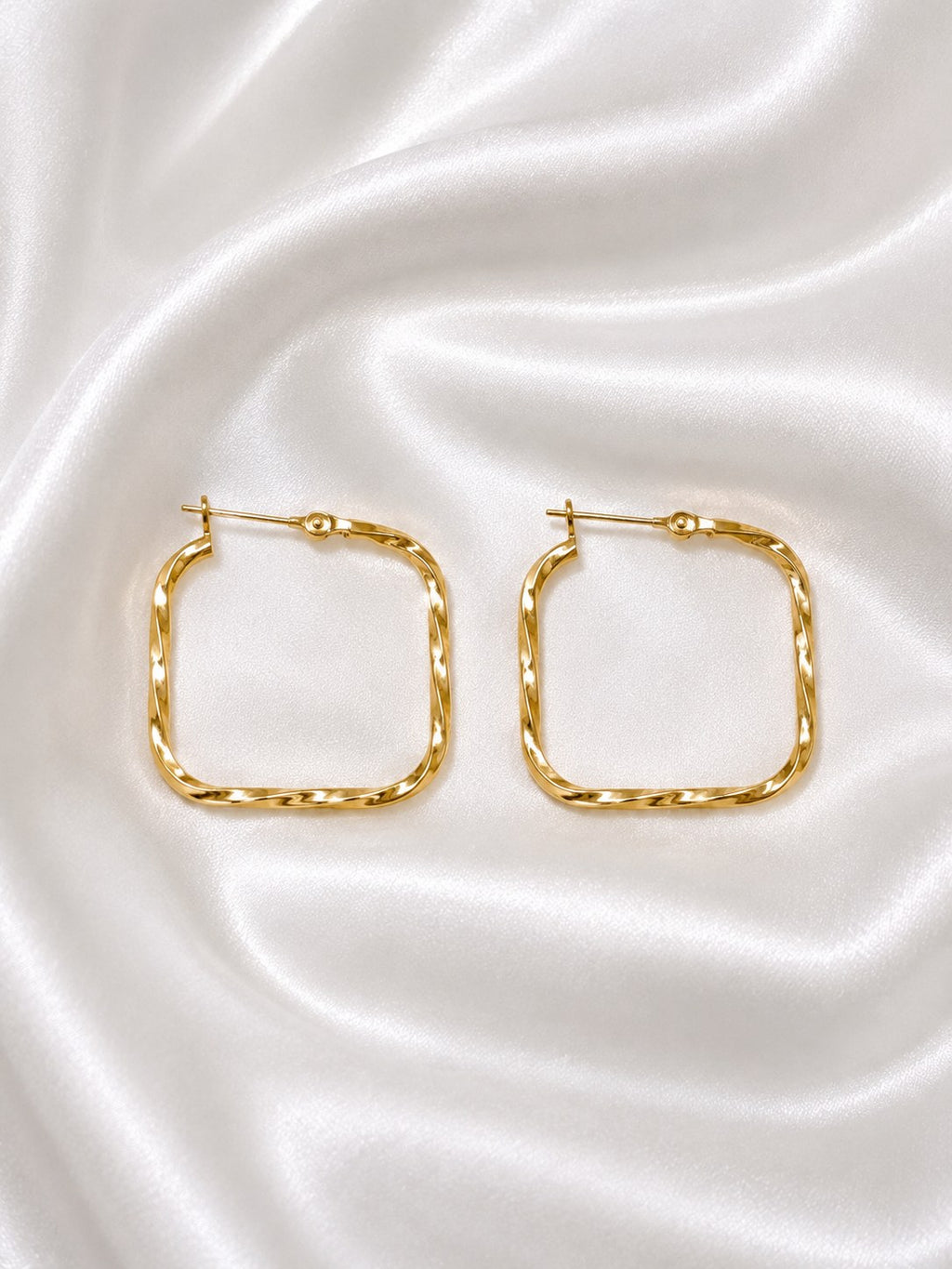 Gold Twist Square Hoops