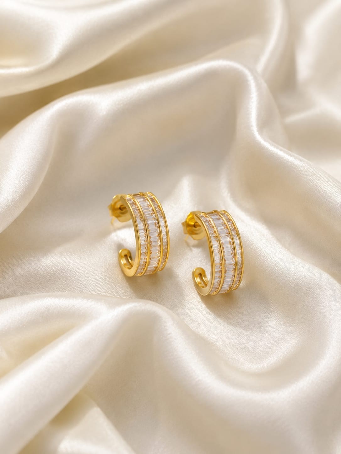 Golden Crystal Cuff Hoops