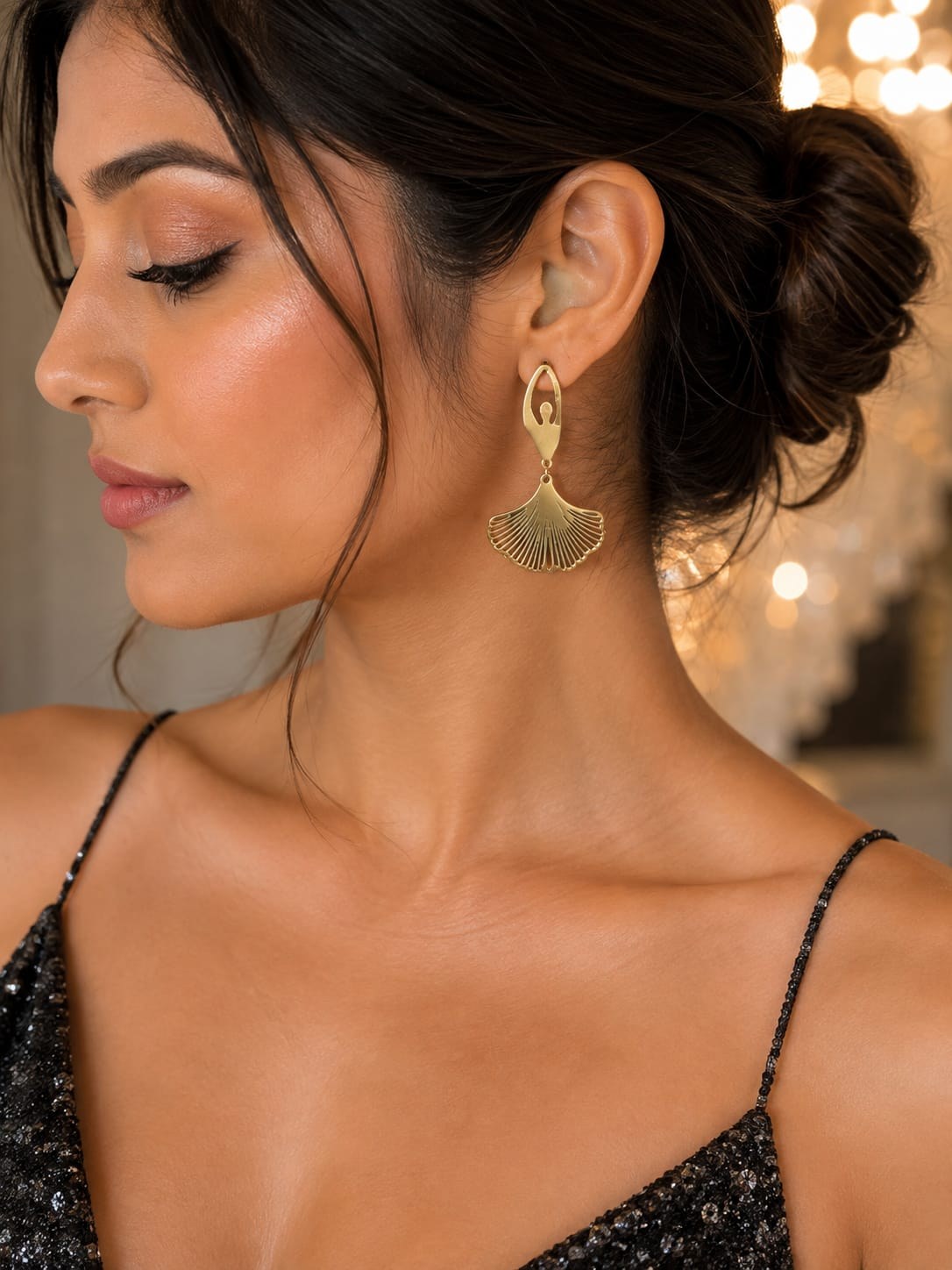 Golden Fan Drop Earrings