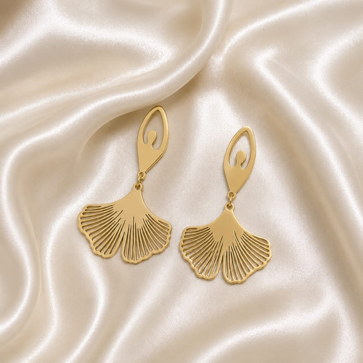 Golden Fan Drop Earrings