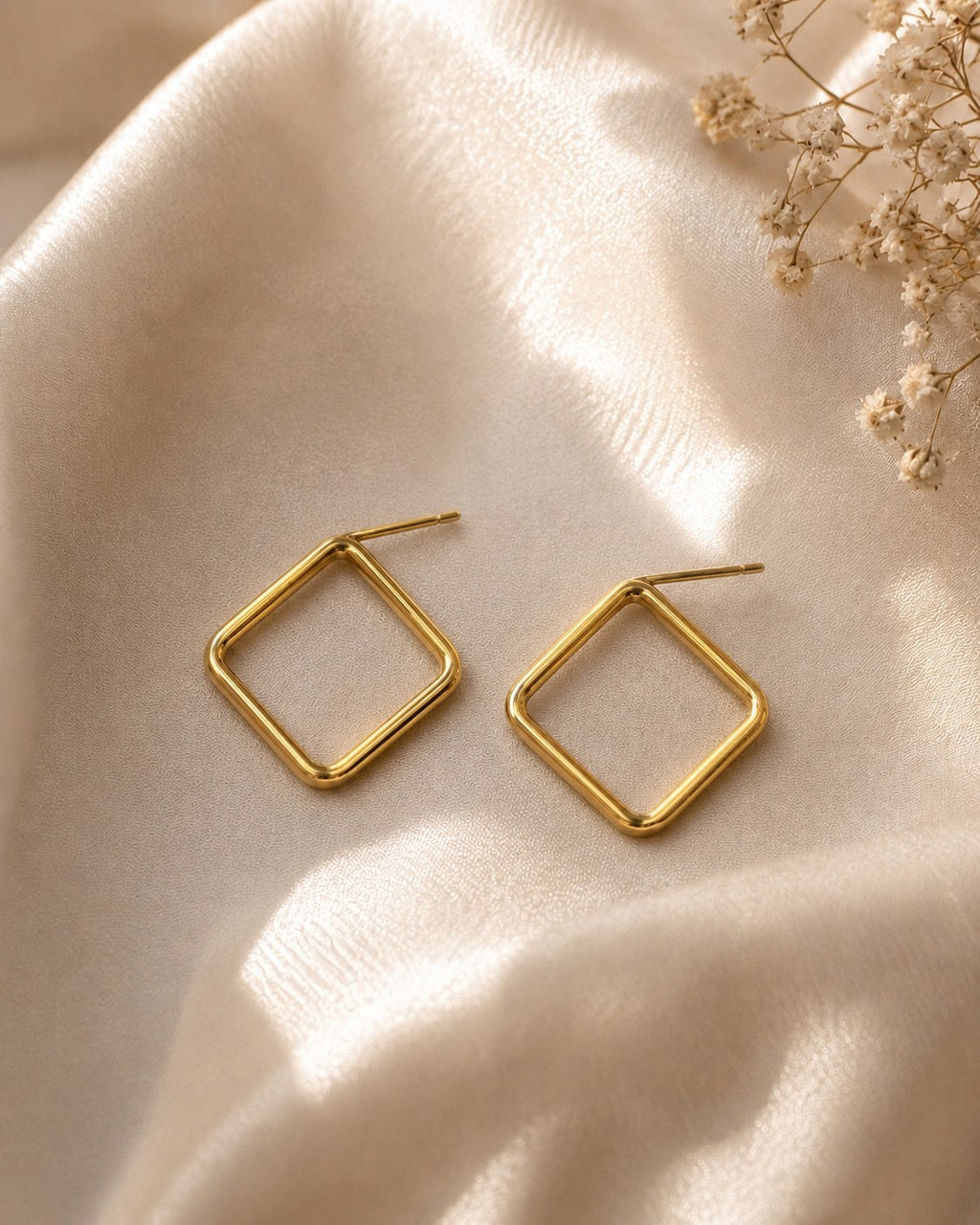 Golden Square Drop Earrings