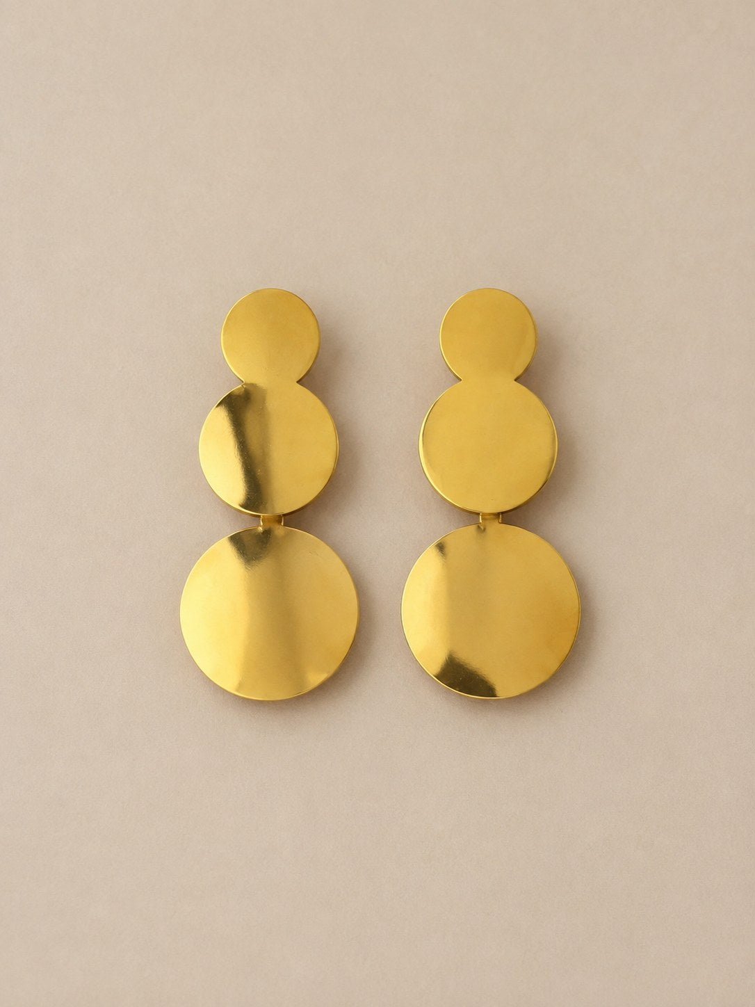 Golden Triple Disc Drop Earrings