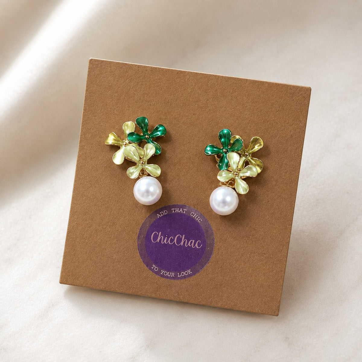 Green Flora Pearl Earrings