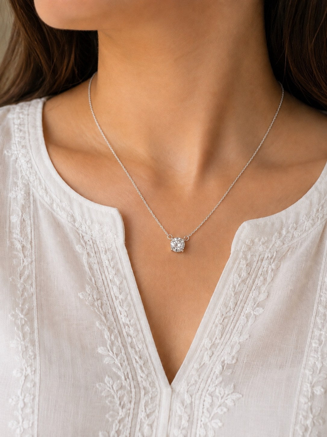 Halo Solitaire Pendant Silver Necklace