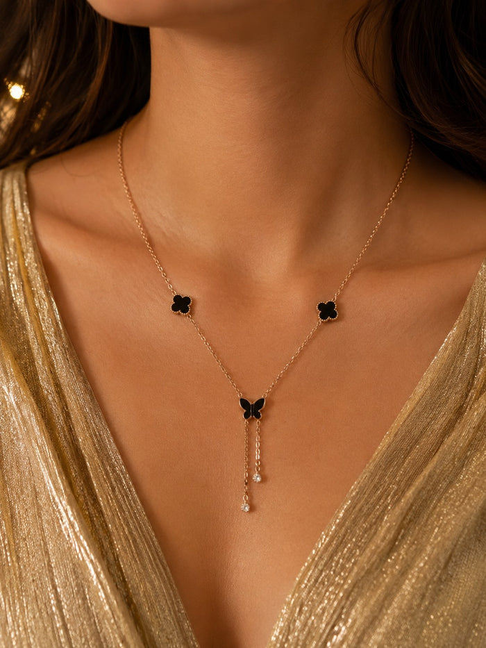 Midnight Butterfly Lariat Necklace