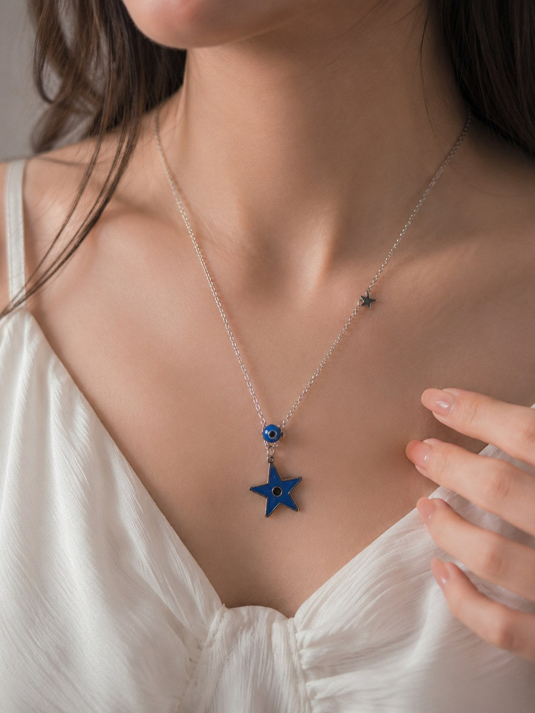 Midnight Star Evil Eye Silver Necklace