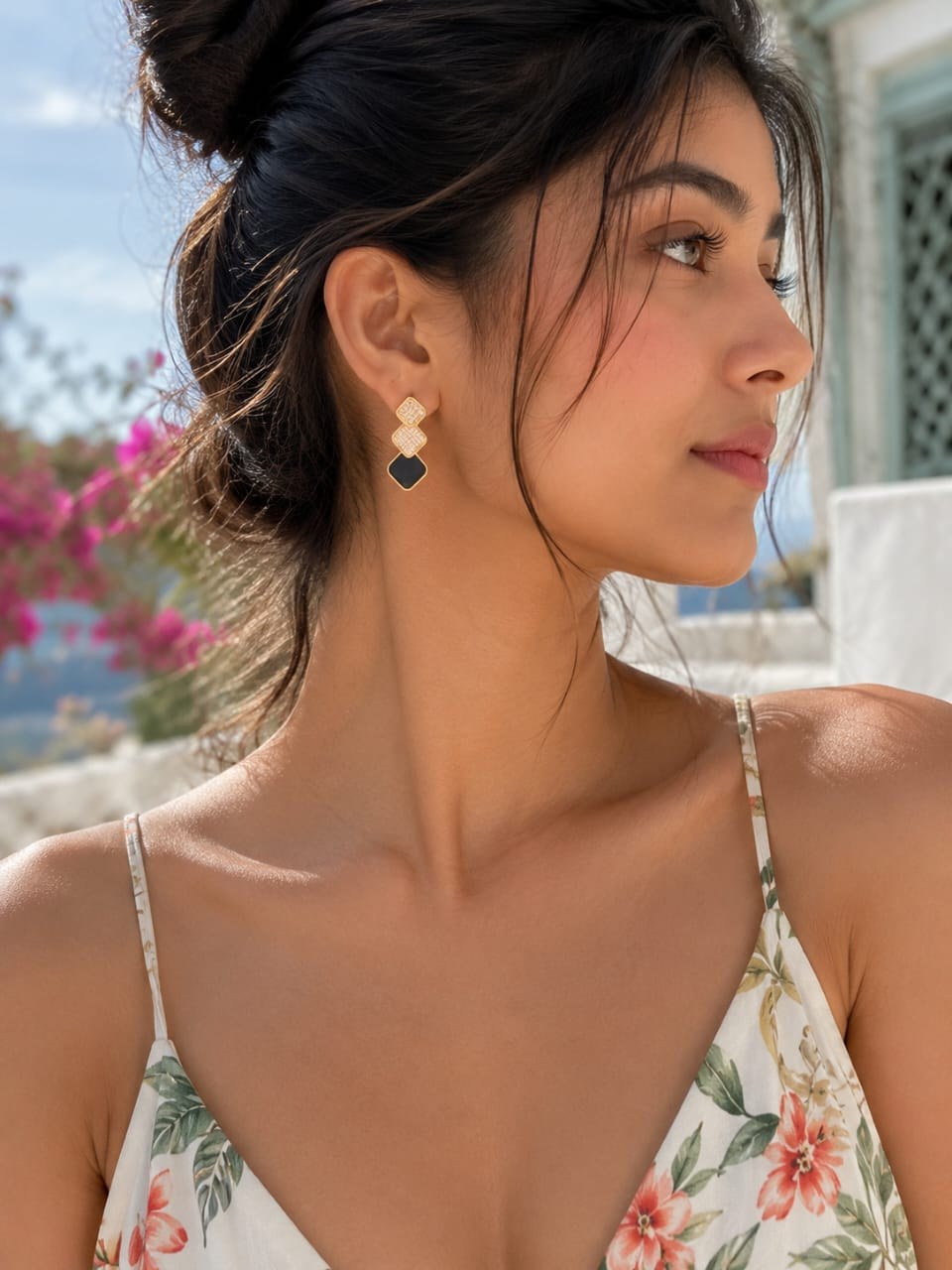 Onyx Geo Drop Earrings