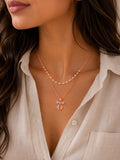 Pearl Bow Charm Rose Gold Necklace