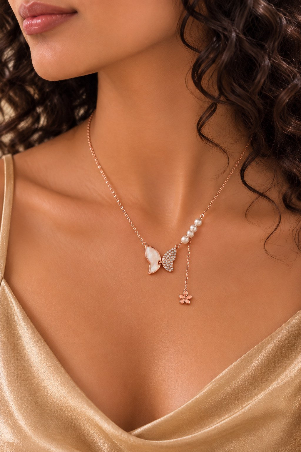 Pearl Butterfly Rose Gold Necklace