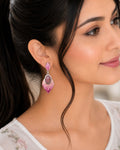 Pink Mosaic Leaf Drop Earrings
