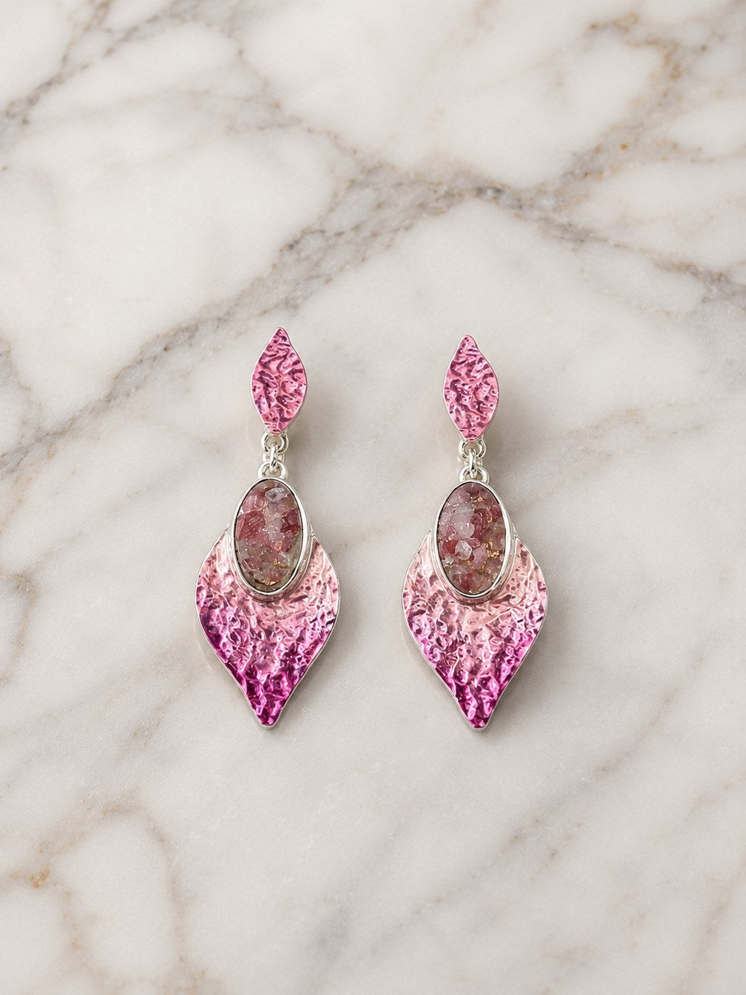 Pink Mosaic Leaf Drop Earrings