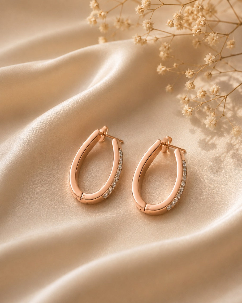 Rose Gold Crystal Edge Hoops