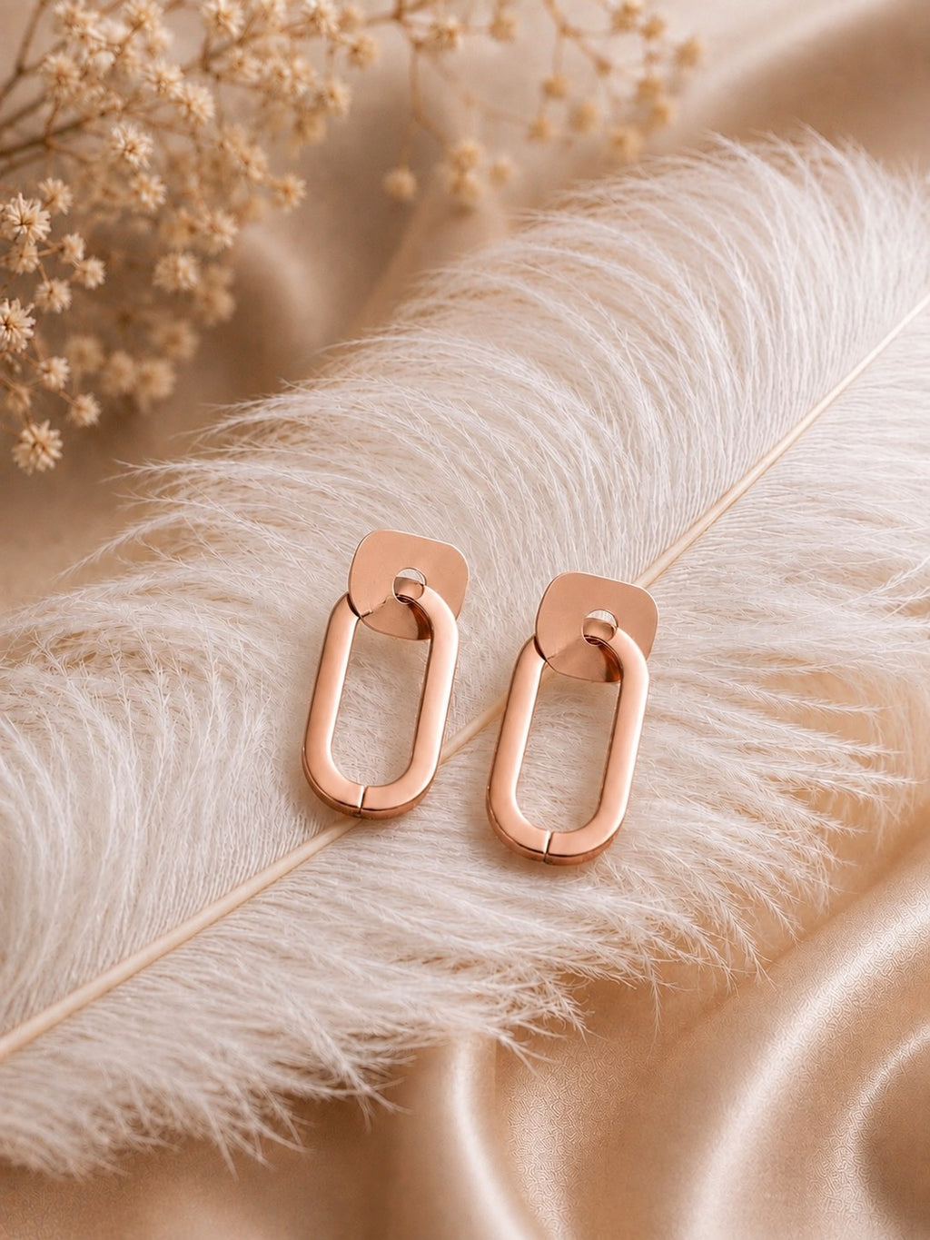 Rose Gold Slim Rectangular Hoops
