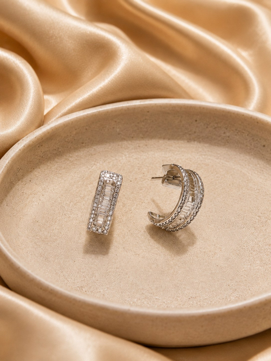 Silver Crystal Cuff Hoops