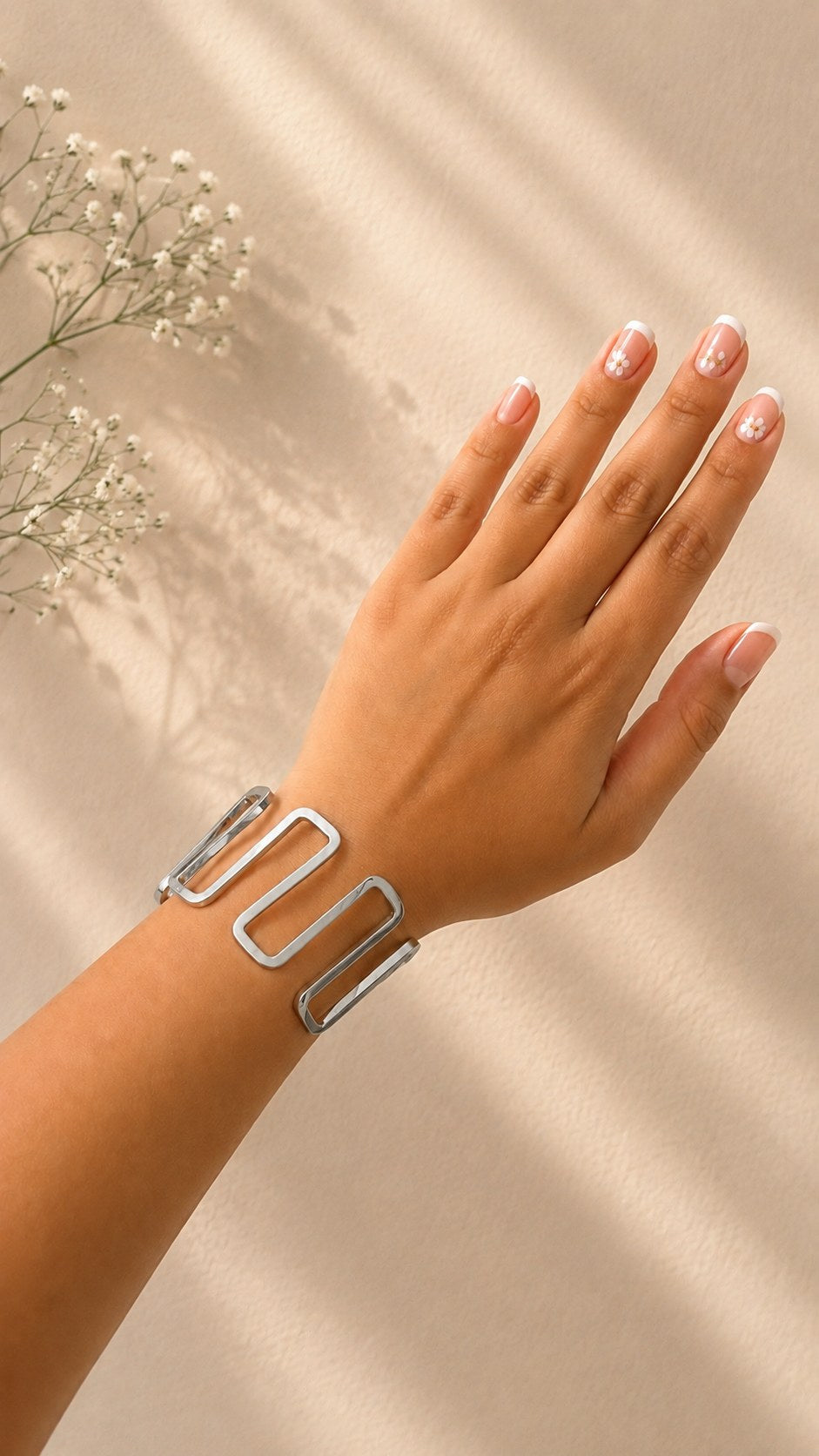 Silver Geomtetric Link Adjustable Cuff