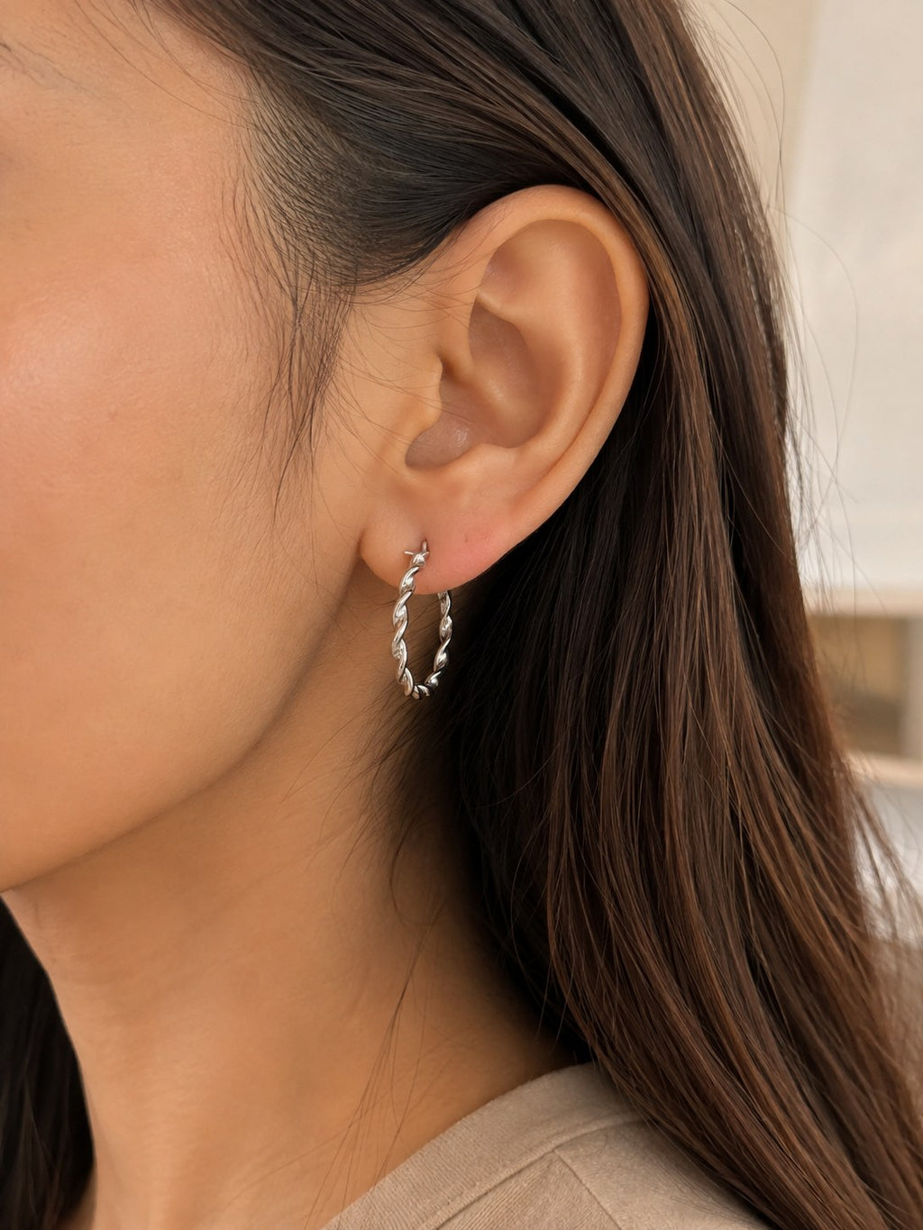 Silver Twist Hoops