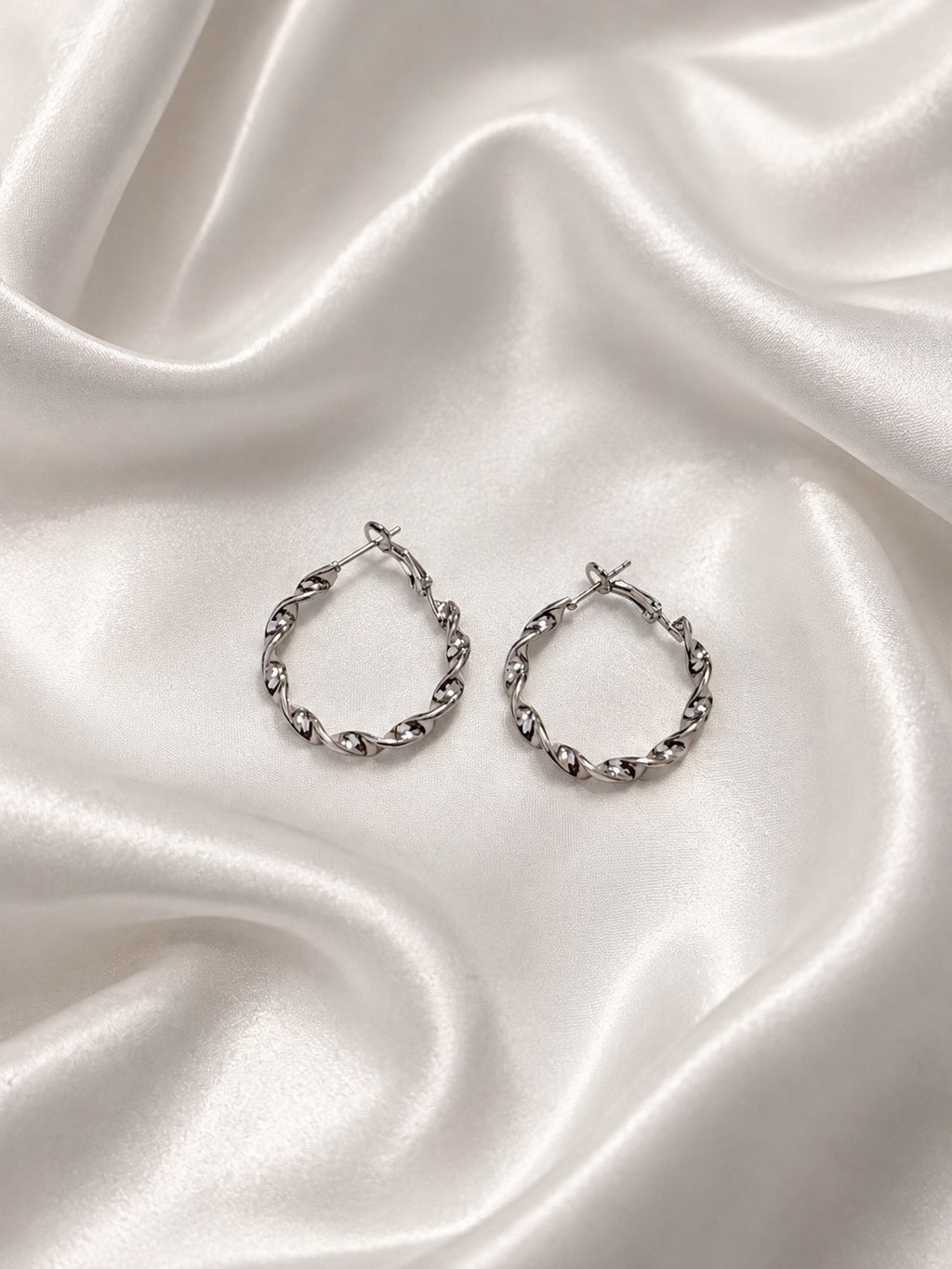 Silver Twist Hoops