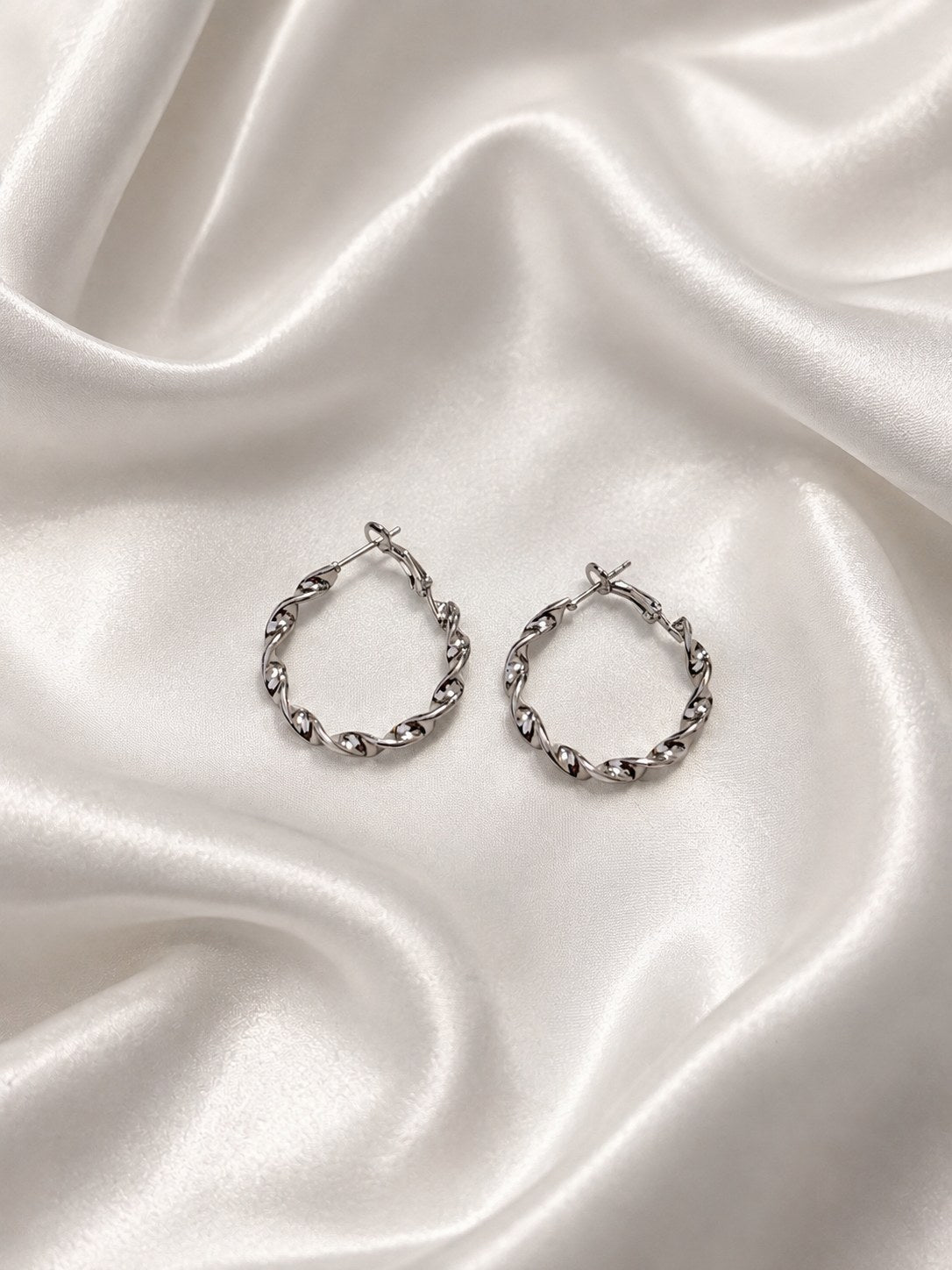 Silver Twist Hoops