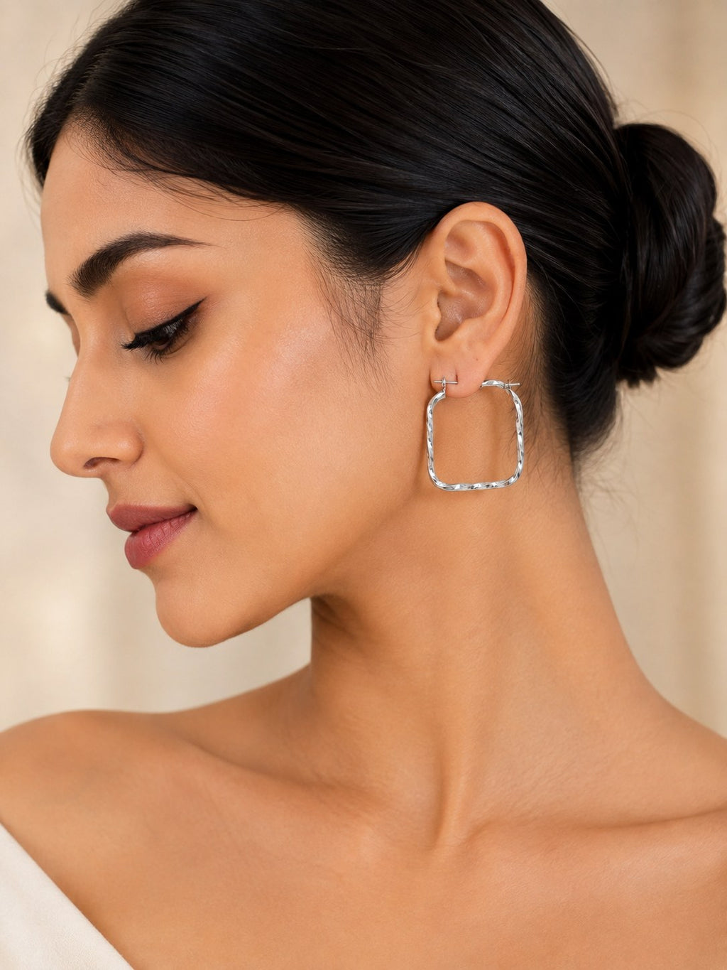 Silver Twist Square Hoops