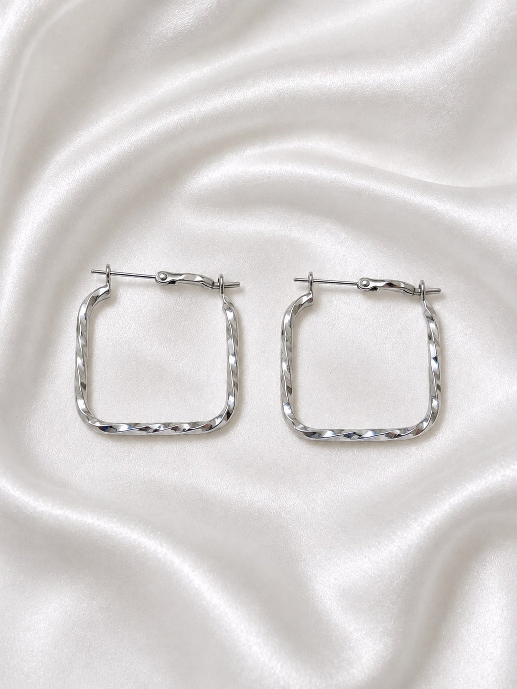 Silver Twist Square Hoops