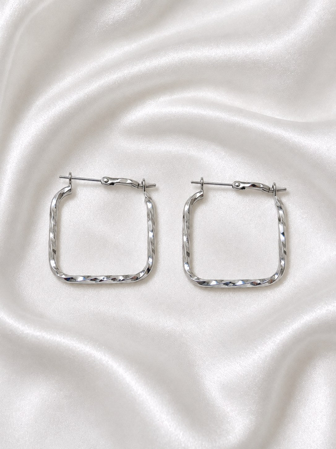 Silver Twist Square Hoops