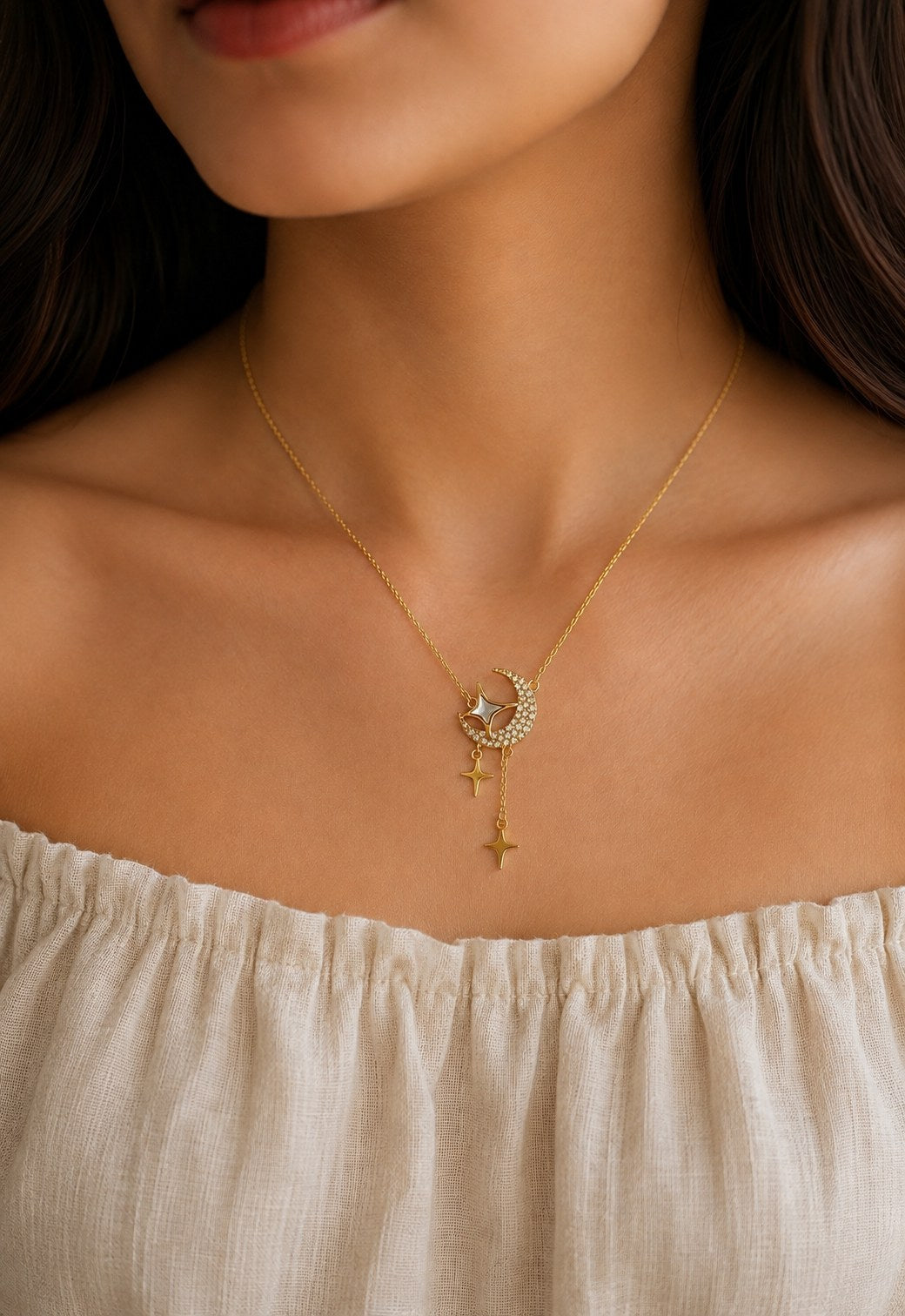 Star and Moon Gold Necklace