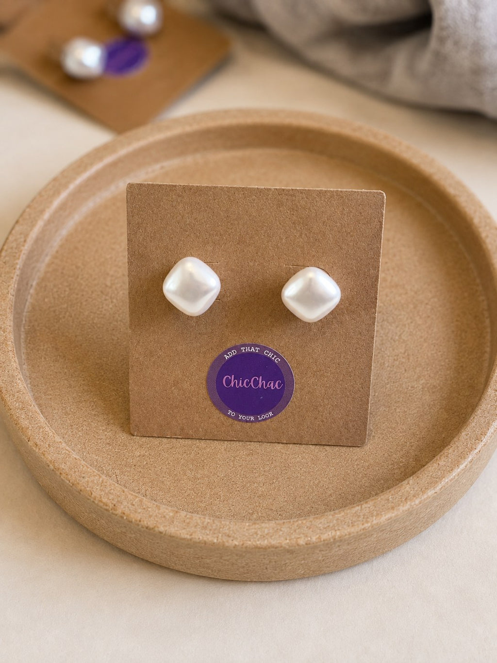 White Cushion Pearl Studs